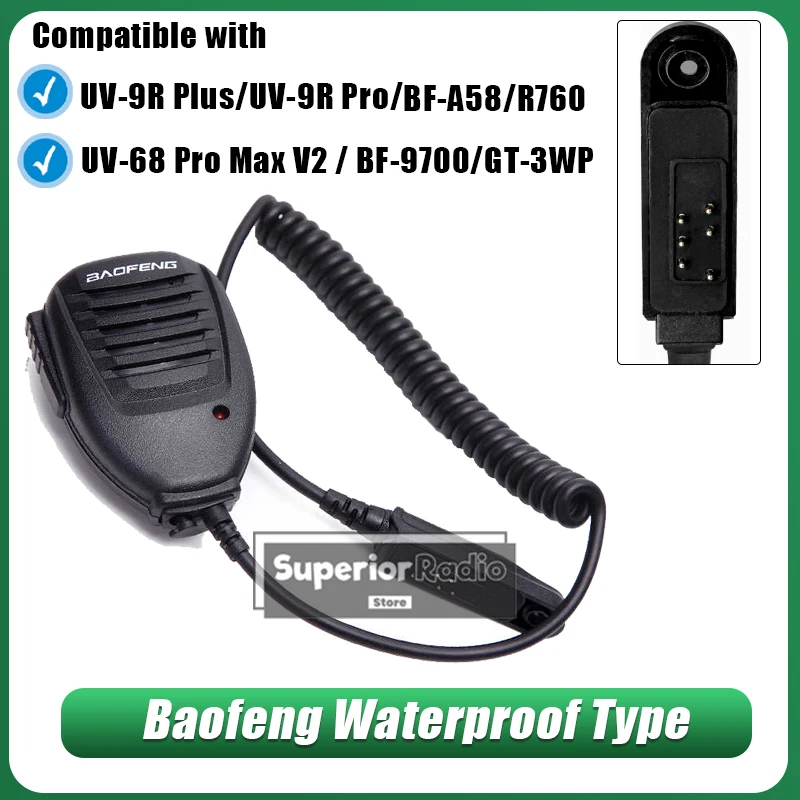 

Baofeng Walkie Talkie UV 9R Plus Динамик Микрофон Двустороннее Радио Водонепроницаемый PTT Динамик Микрофон для UV9R Pro BF A58 BF 9700 GMRS-9R