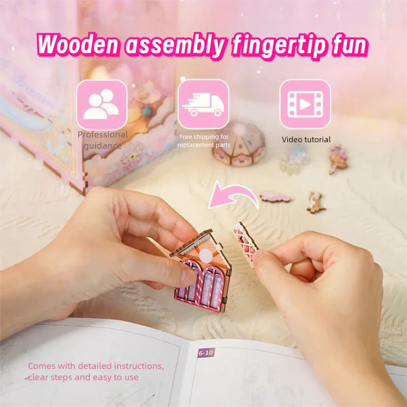 スイートドリーム DIY ブックヌック インサートキット 木製ドールハウス 組み立てキット ブックエンド LEDライト付き 本棚 ホームデコレーション ギフト