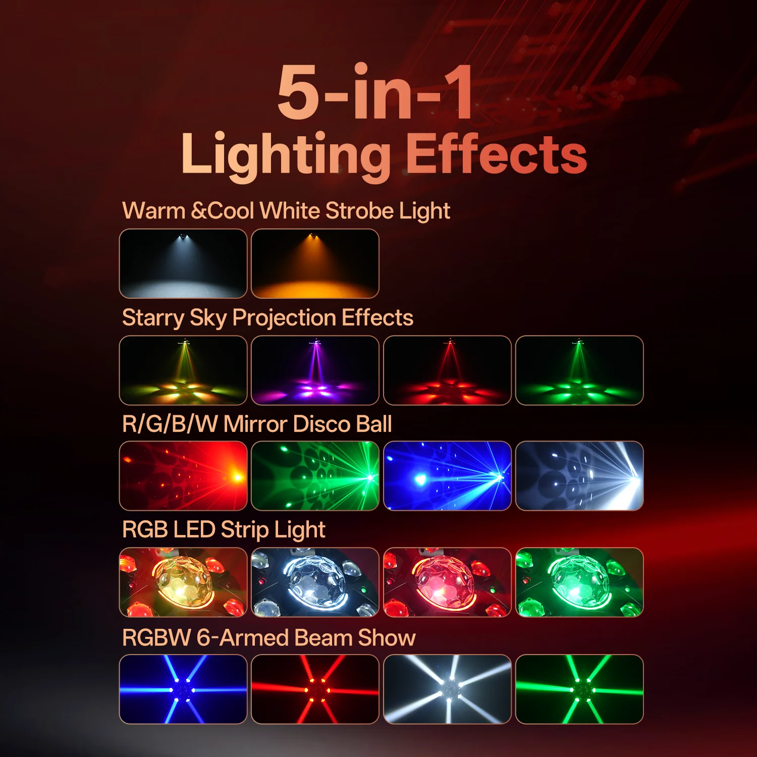 

Datewink 120W RGBW 6-Arm Beam Moving Head Light Remote DMX Magic Ball Stage Light Projector For DJ Disco Party Nightclub Wedding