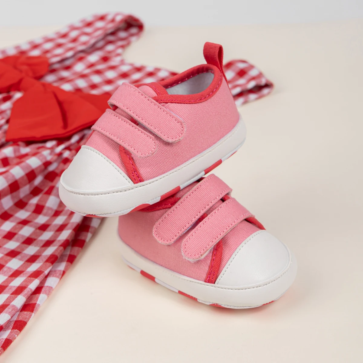 KIDSUN Newborn Baby Girls Canvas Shoes Cotton Sole Anti-slip Soft Sole Casual Sneakers First Walkers Shoes ﻿for 0-18 Months