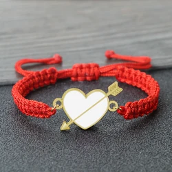 More Style Heart Shape Pendant Braided Bracelet Handmade Red String Couple Bnagles Chain Healing Yoga Pulsera Jewelry Gift