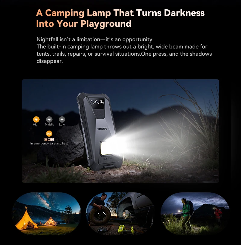 Rugged Smartphone PHILIPS S8325 IP68 Waterproof Android 16 Dual Sim 12(6+6)GB+256GB 10200mAh 6.745" 48MP NFC Camping Lamp Unlock