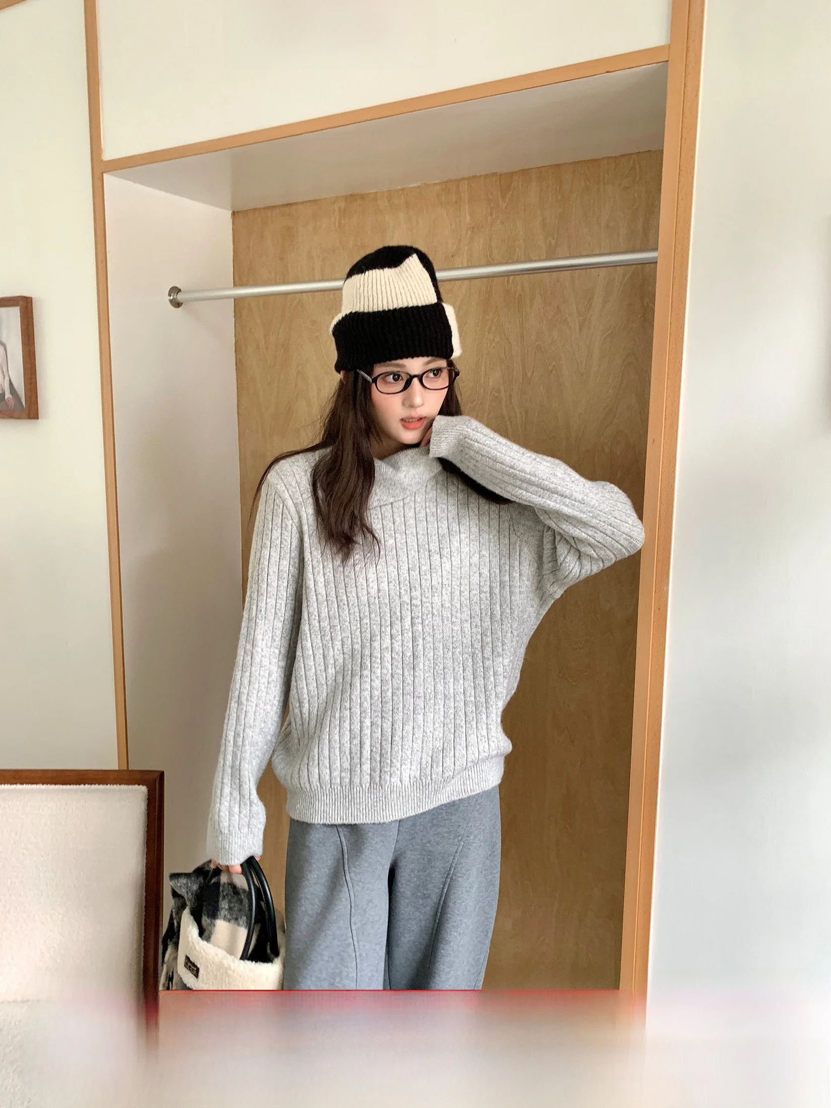 

Li Xiaoxiao Woolen Knitted Sweater Women's plus Size High Collar Slim Fit Winter Casual Sle Faionable Unregular Pattern