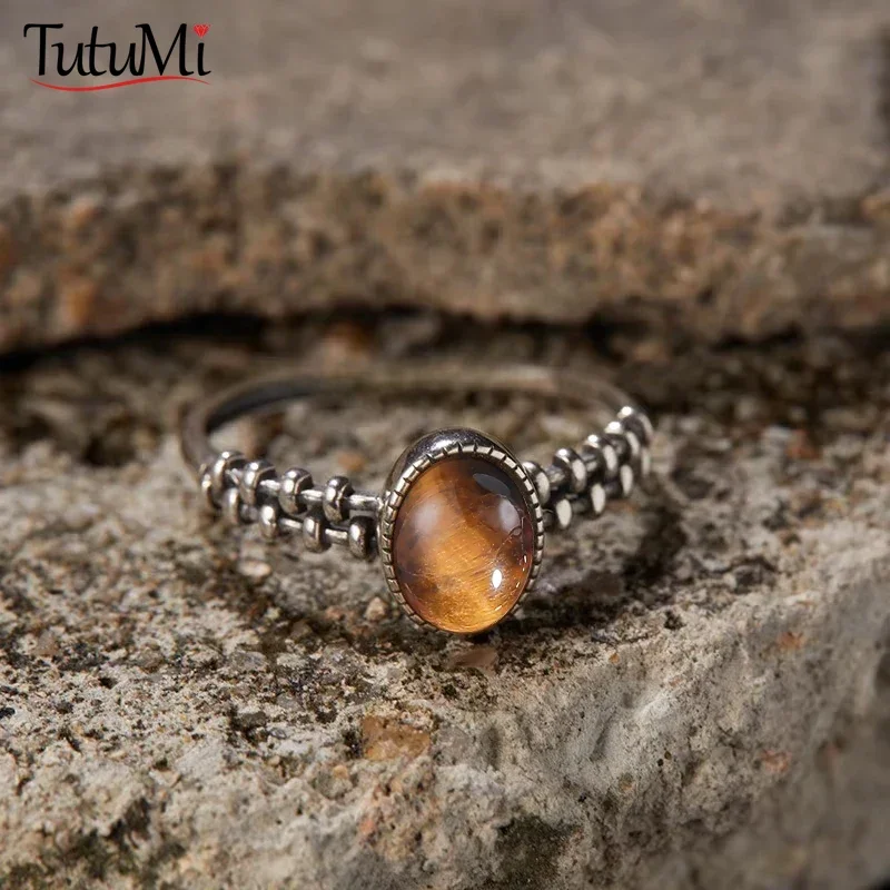 Luxury 925 Sterling Silver Men's Women's Rings Vintage Fashion Natural Tiger's Eye Kyanite Trend Party Jewelry Gifts