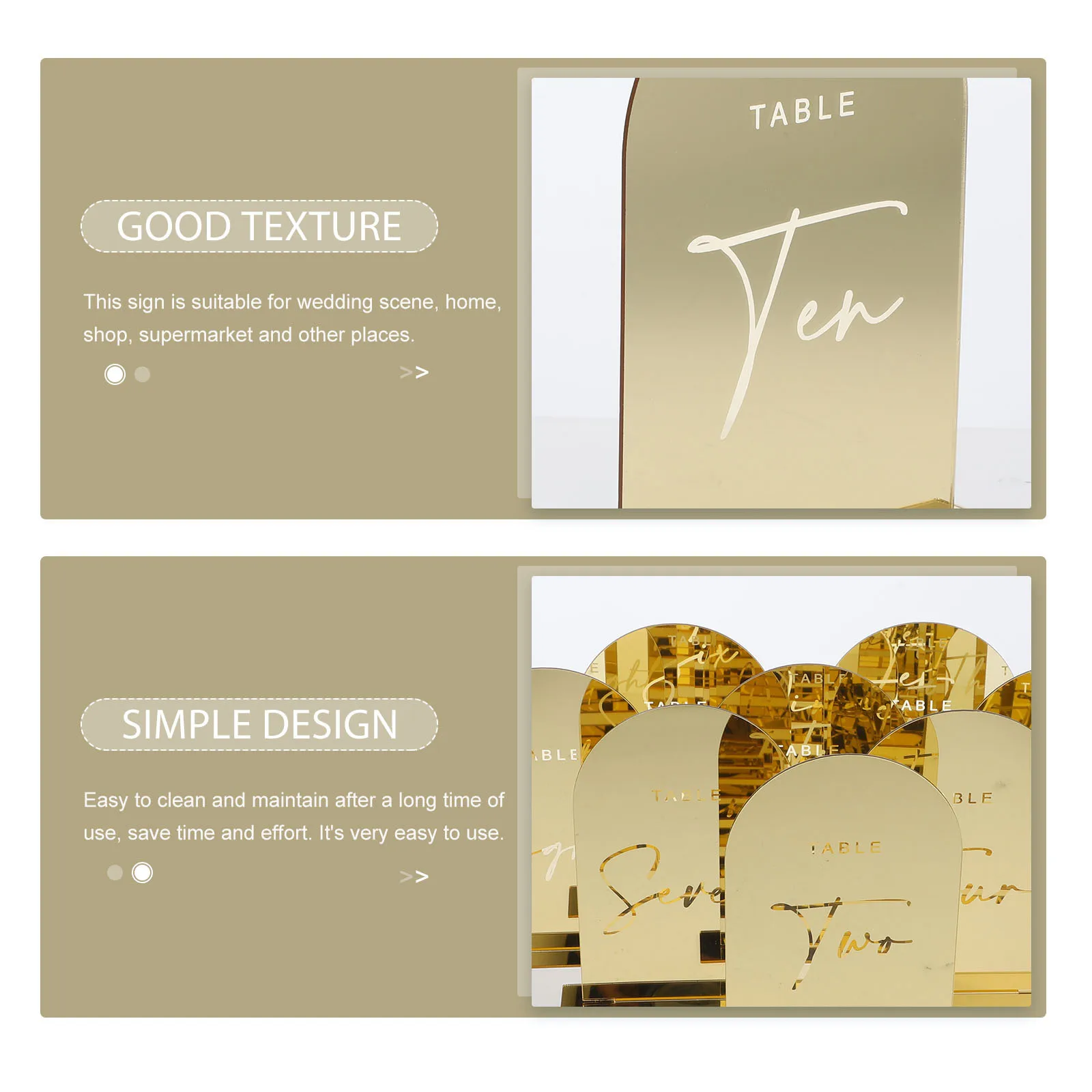 

10Pcs Gold Acrylic Place Cards Wedding Table Number Signs Reusable Seating Cards for Bridal Shower Engagement Party Decorations