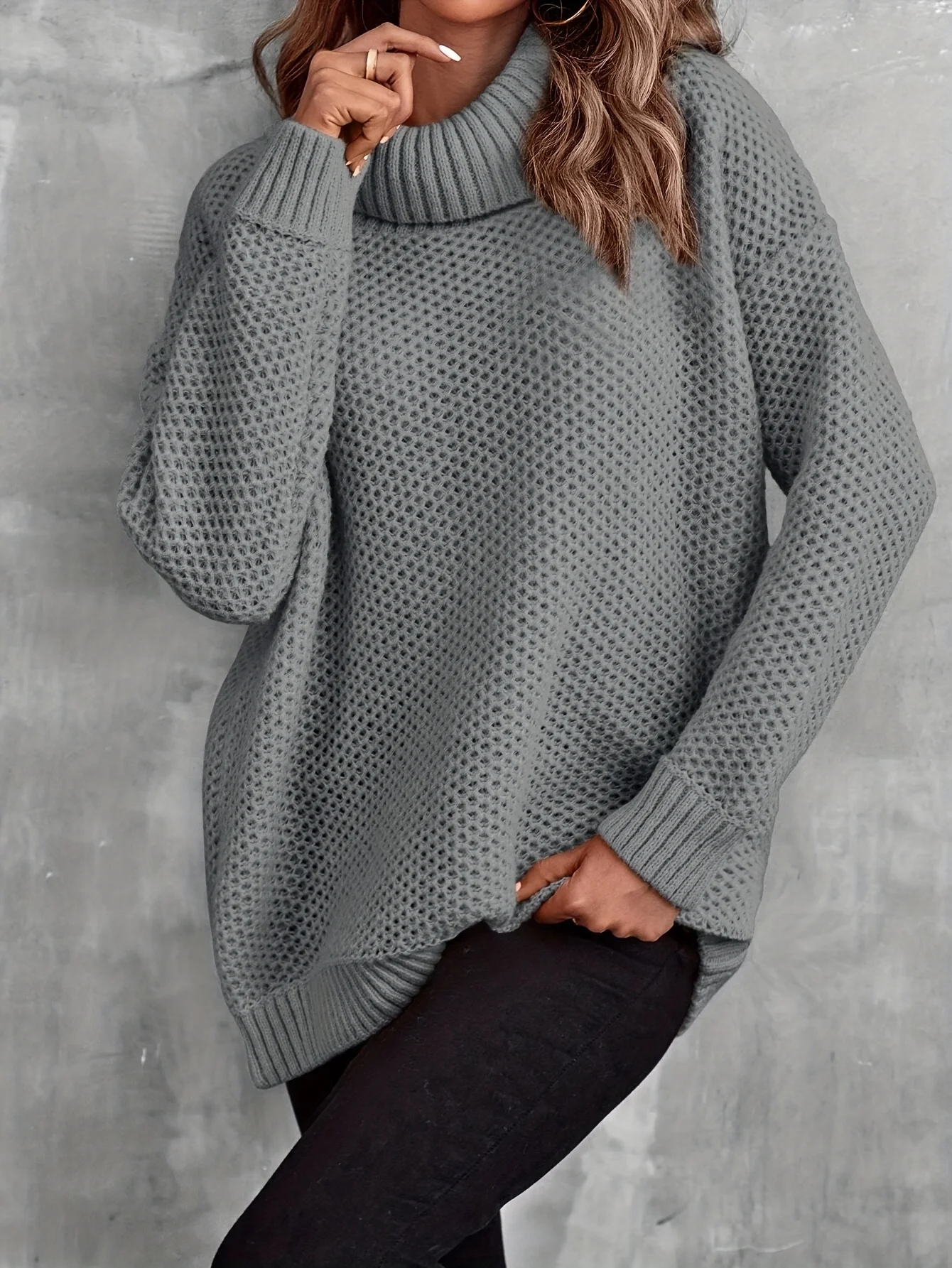 solid-color-turtle-neck-pullover-sweater-stylish-drop-shoulder-long-sleeve-sweater-for-spring-fall-womens-clothing