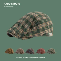 Retro Plaid Reverse Wear Advance Hats Female Fashion Brand Fashion Beret Men's Street Hip-Hop Painter Cap