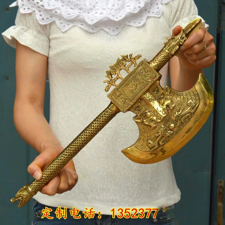 Grand mur de cour de porche de maison, Protection efficace, talisman prospère d'affaires, dragon en cuivre doré, AXE FENG SHUI ART