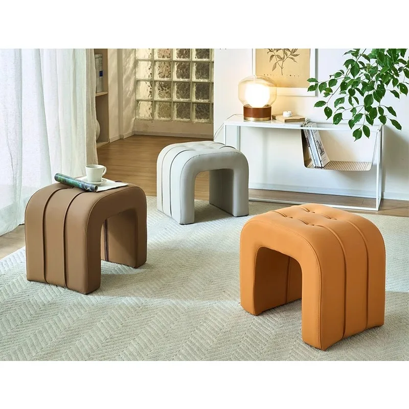 

Leather stool light luxury living room sofa stool high sense home coffee table stool door change shoes solid Room decoration