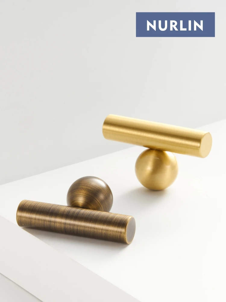 Nurlin Solid Brass Ball Foot Antique Brass Cabinet Knobs Long Door Pull T-bars  Kitchen Cloakroom Wardrobe Handle Bar