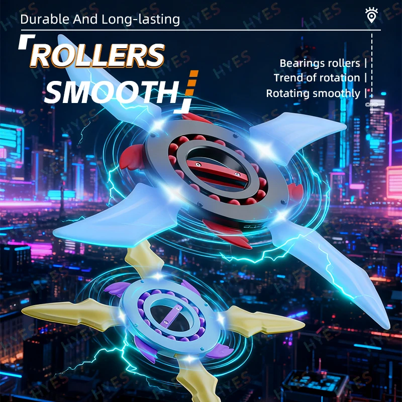 HYES Leuchtendes Schwert mit vier Klingen, leuchtendes Shuriken-Spin-Lichtschwert mit mehrfarbig wechselnder LED-Cosplay-Leuchtspielzeugschwerter