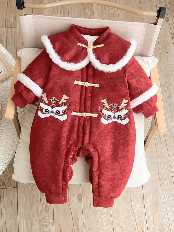 

Thiened Fce Winter Rer Baby Clothes Cotton Padded Overalls New Year Visiting Outfit Sweet Sle Loose Fit Long Sve