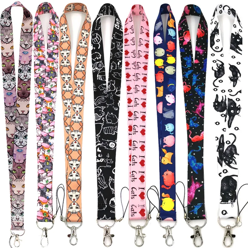 Desenhos animados adorável gatos pescoço cinta cordão chaveiro do telefone móvel cinta id crachá titular corda chaveiro chaveiro cosplay accessori