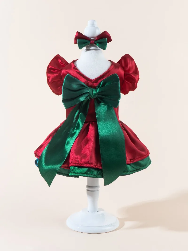 Doppellagiges festliches Kleid mit Schleife für Haustiere, Herbst-Winter-Hundekleidung, Katzenrock, Katzen- und Hundekleid, Haustierbekleidung, Festtagskostüm für Partys – Detail 8