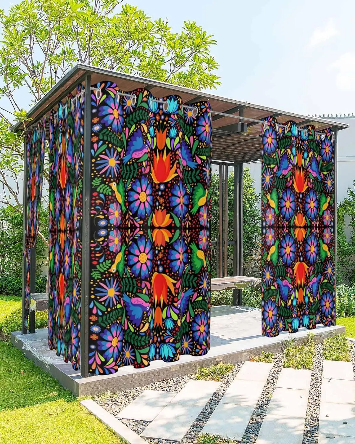 

Waterproof Outdoor Curtains 54x108 Inch, Mexico Style Floral Bird Pattern for Patio Garden Balcony Living Room