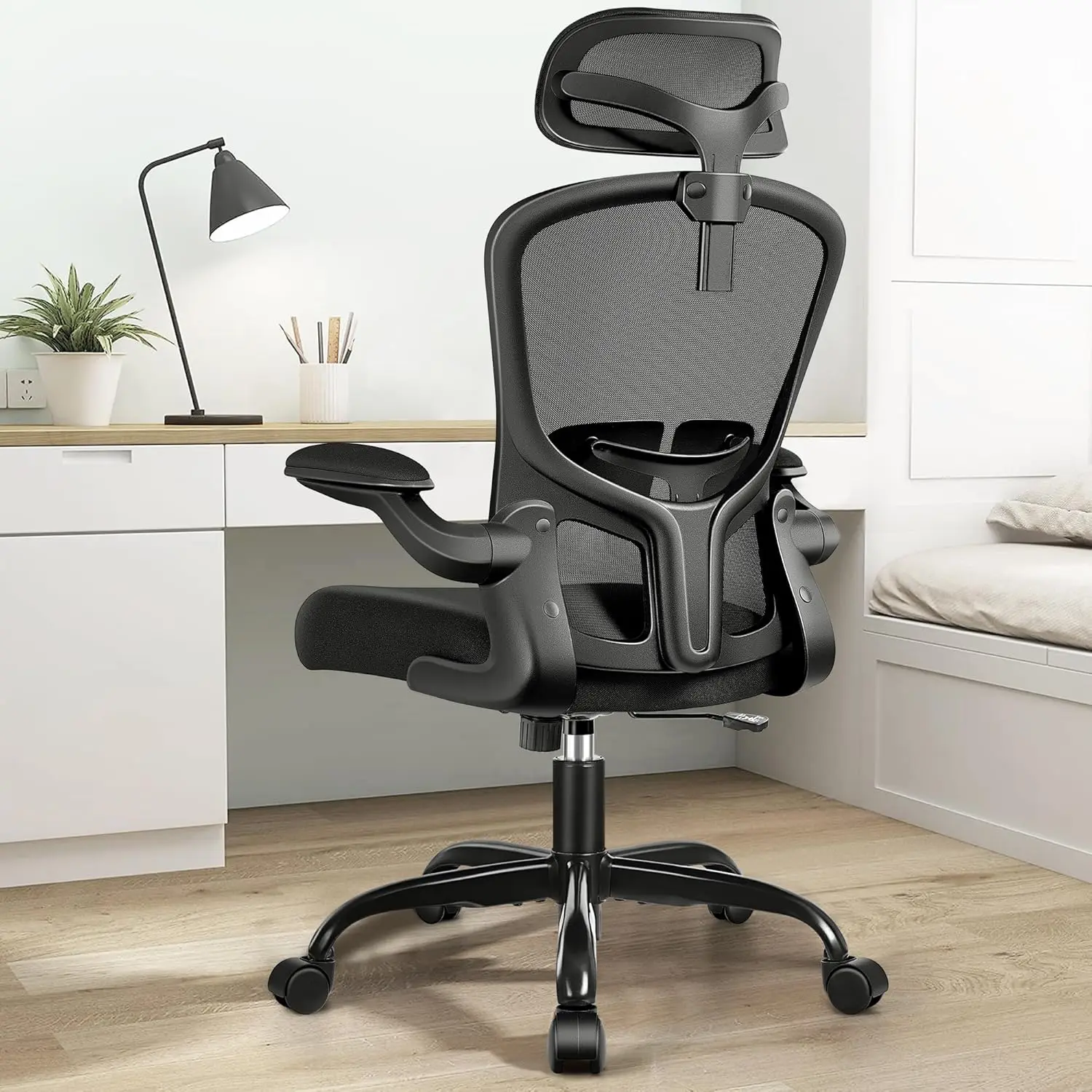 

Office Chair Ergonomic Desk Chair With Headrest, High Ba Computer With Adjustable Lumbar Support And Wheels,Executive Swivel