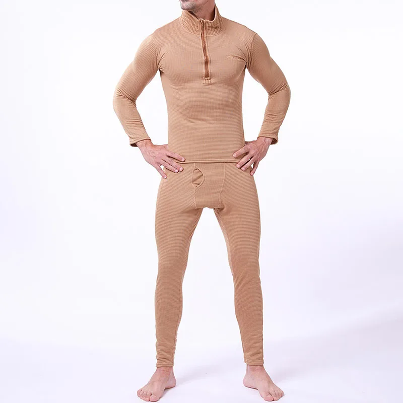 Winter Mens Tactical Warm Underwear Set US Plaid Fleece Military Tops & Long Johns Outdoor Quick-dry Hiking Safari Underwear Set