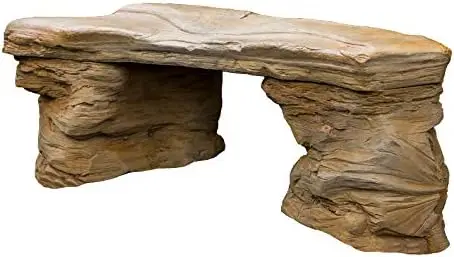 Cast Stone Petrified Rock Bench, Commercial Grade Concrete Benches, 3 Piece Concrete Bench, Hand Sculpted Fine Cast Stone Patio