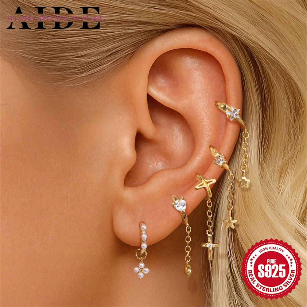 

AIDE стерлингового серебра 925 пробы крест/пятилепестковый цветок/сердце/подвеска со звездой для женщин INS изящные серьги-кольца 6 мм