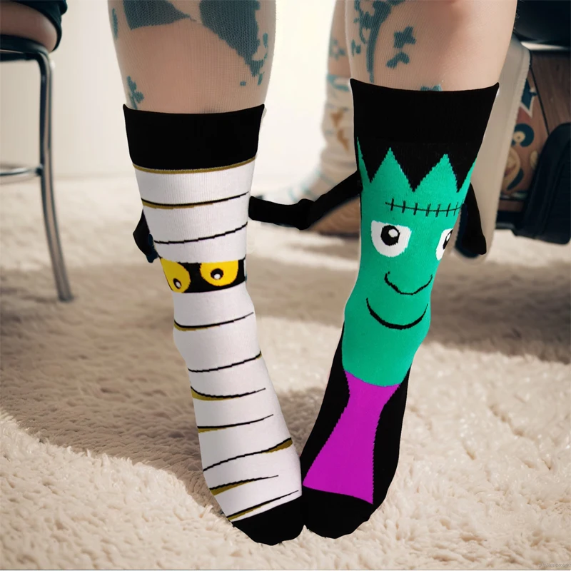 Creative Crazy Happy Colorful Business Magnetic Harajuku Holding Hands Socks Funny Sweet Couple Halloween Gift Sock