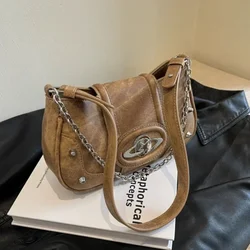 MBTI Y2k Chains Womens Shoulder Bag Vintage Gothic Aesthetic Designer Leather Crossbody Bag Casual Luxury Fashion Female Handbag