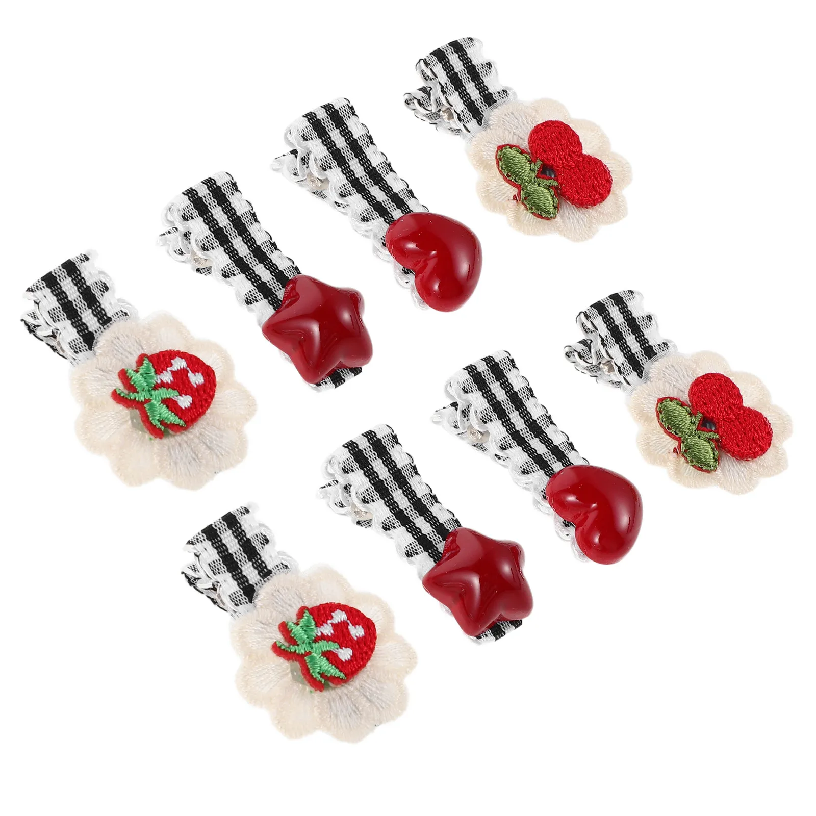 

4 пары заколок для волос с вишневыми бантиками, заколки-уточки с вышитым фруктовым узором, клетчатым рисунком и нескользящим захватом для девочек