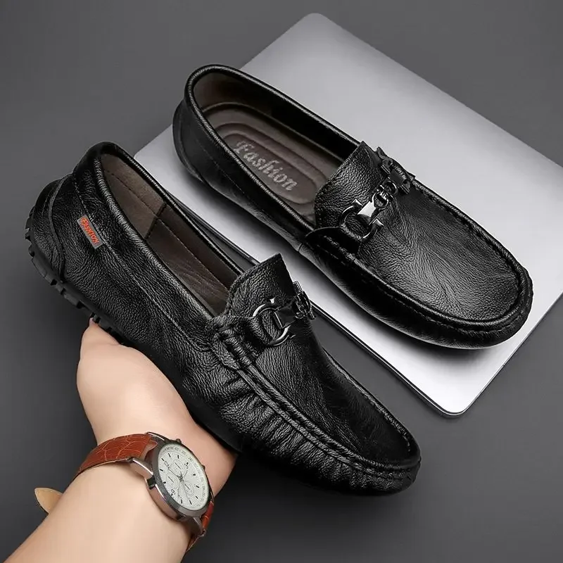 Leather Shoes for Men Non Slip and Waterproof Man Casual Shoe Square Toe Flat High Quality Fashion Pu Classic Original On Sale