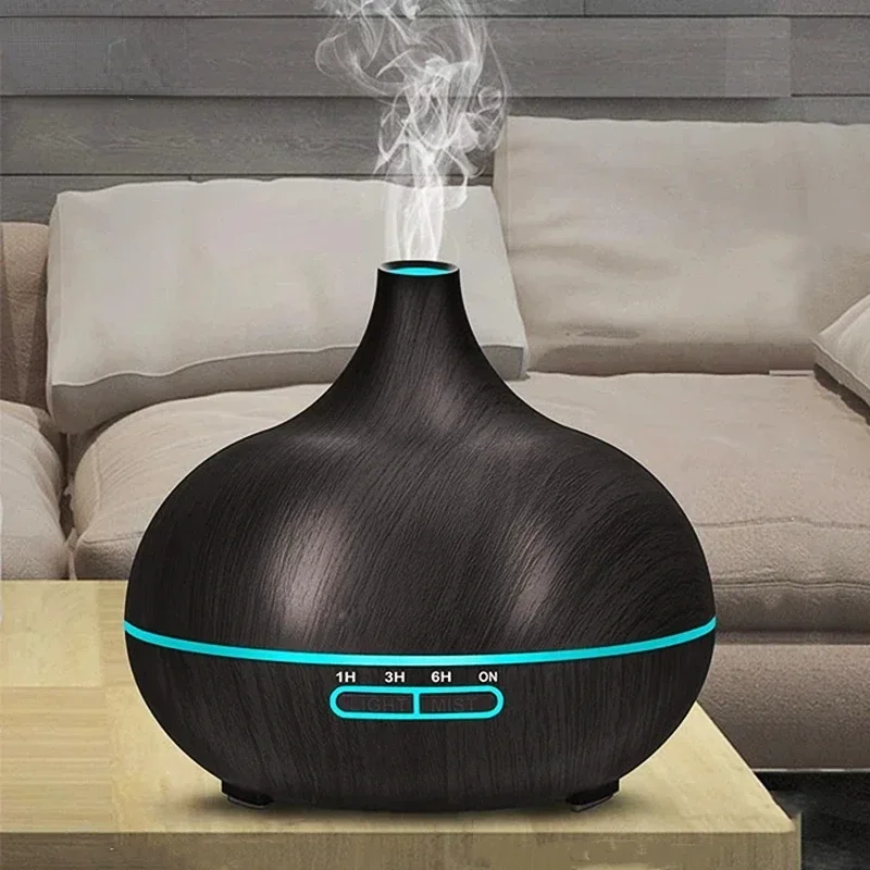 500ml Umidificatore Aromaterapia Diffusore di oli essenziali Grano di legno Telecomando ad ultrasuoni 7 luci colorate per la camera da letto di casa