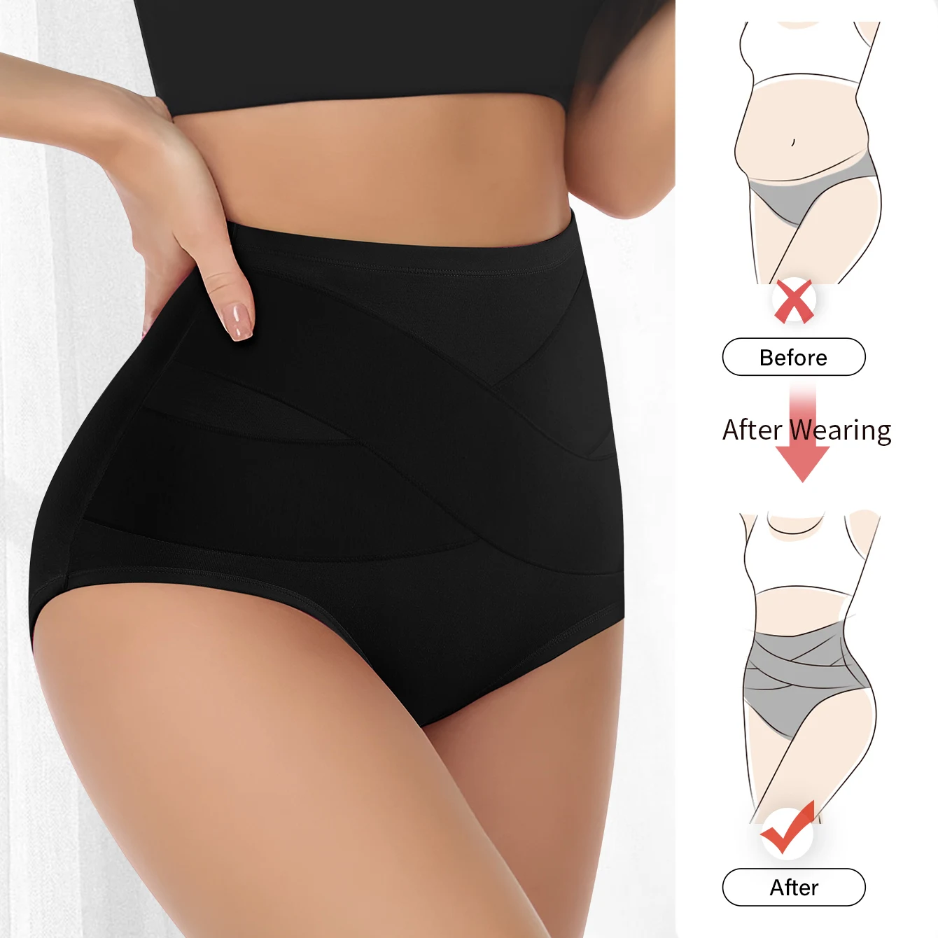 4pcs High Waisted Women's Panties Comfortable Cotton Cross Tummy Tuck Breathabl… - Image 3