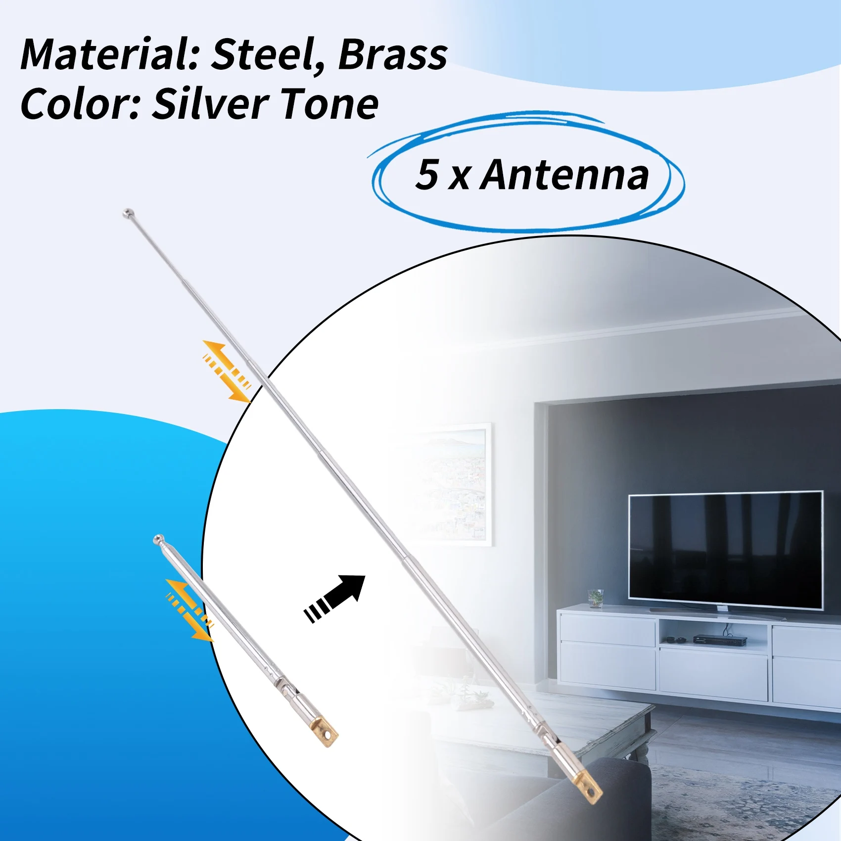 5 Pcs 32Cm Length 5 Section Telescopic AM FM Radio Antenna 180 Degree-A21R