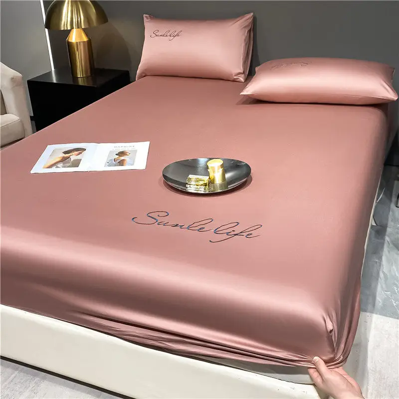 Juego de Sábanas Dobles para Dormitorio, Sábanas de Seda Azul para Adultos, Sábanas Refrescantes y Suaves, Ropa de Cama, Juego Completo, Tamaño Completo