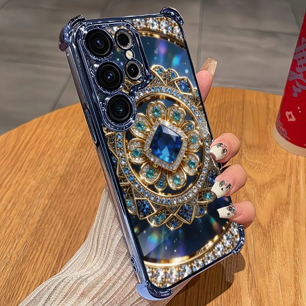 Emerald sapphire pattern phone case s26 ultra case s25 ultra case glass for Samsung Galaxy S26 S25 S24 S23 S22FE,Ultra,Plus