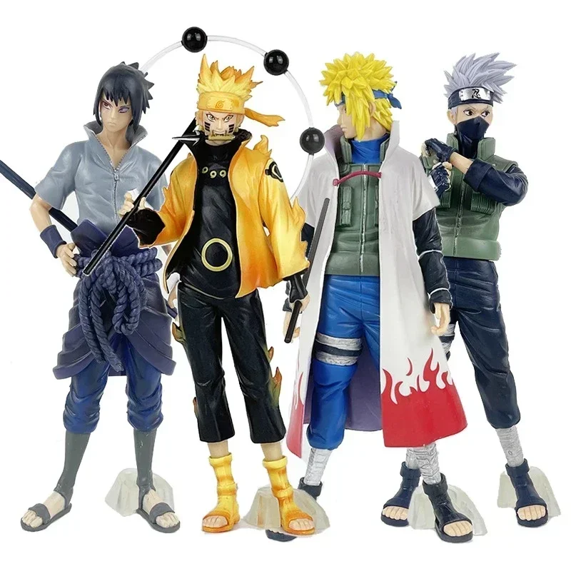 Bandai naruto anime figura shippuden uchiha sasuke hatake kakashi namikaze minato figura de ação coleção modelo brinquedos presentes