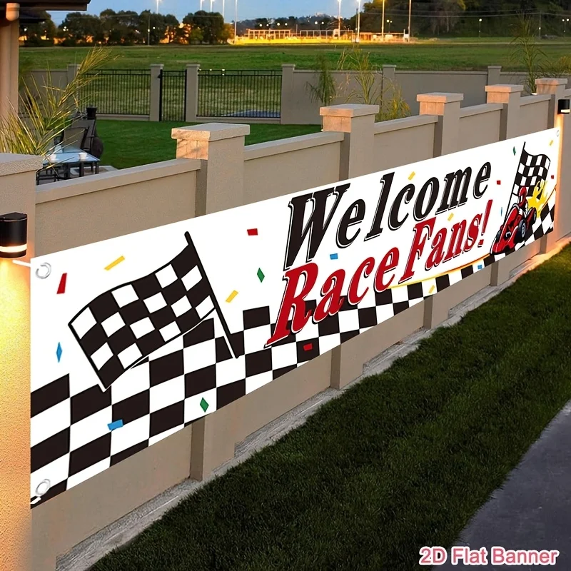 Welcome Race Fans Car Theme Party Banner - Single Piece Large Rectangular  Yard Garden Entryway Indoor Outdoor