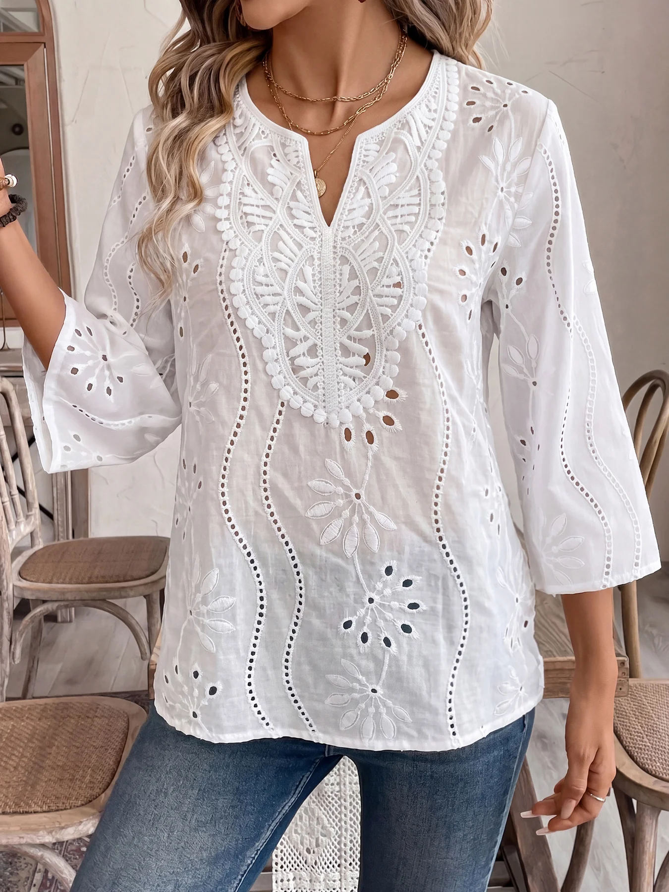Camisa de manga 3/4 con cuello - Embroidery On Shirt reseña y precio