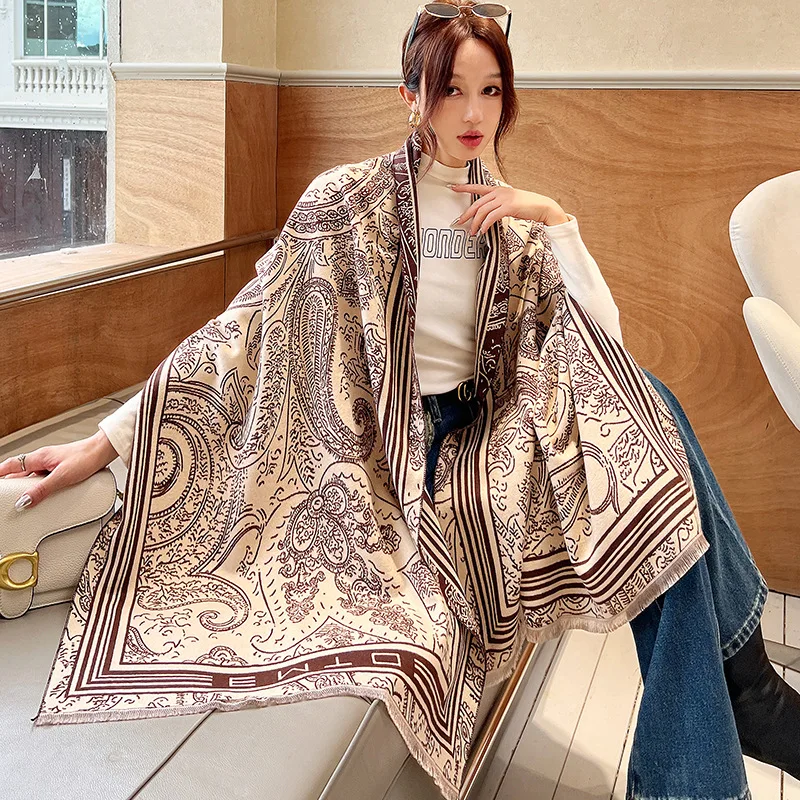 70*190CM Winter Scarf for Women's Fashion Printed Double Sided Tassel Cashmere Shawl Thickened Warm Female Scarves Hot Wholesale