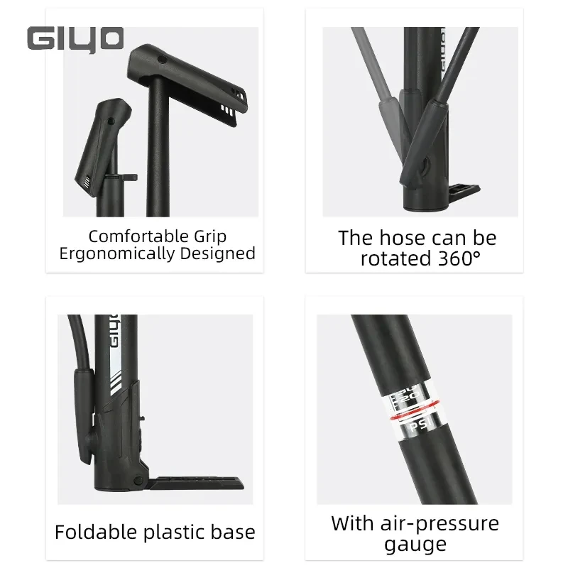 Giyo Bicycle Floor Standing Pump High Pressure Portable Tire Inflator Presta/Schrader Valve MTB Road Bike Pump Cycling Accessory