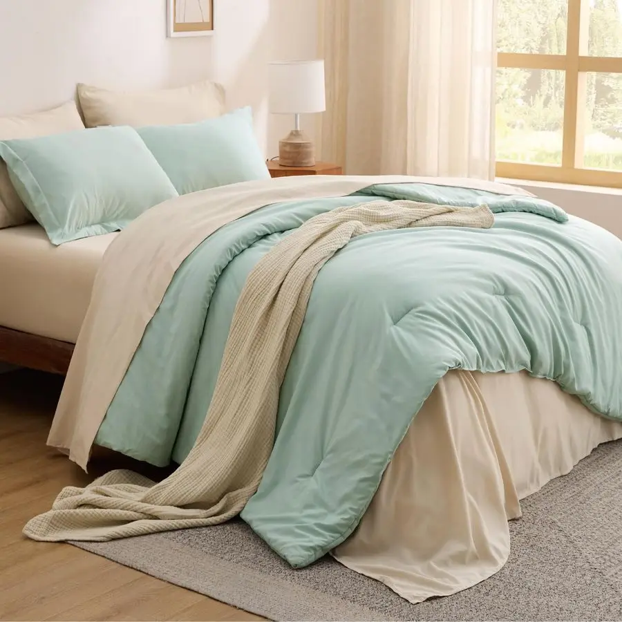 

Комплект постельного белья Queen Comforter Set из 7 предметов, цвет шалфейно-зеленый, для всех сезонов, в стиле бохо с контрастным дизайном, в комплекте с одеялом.