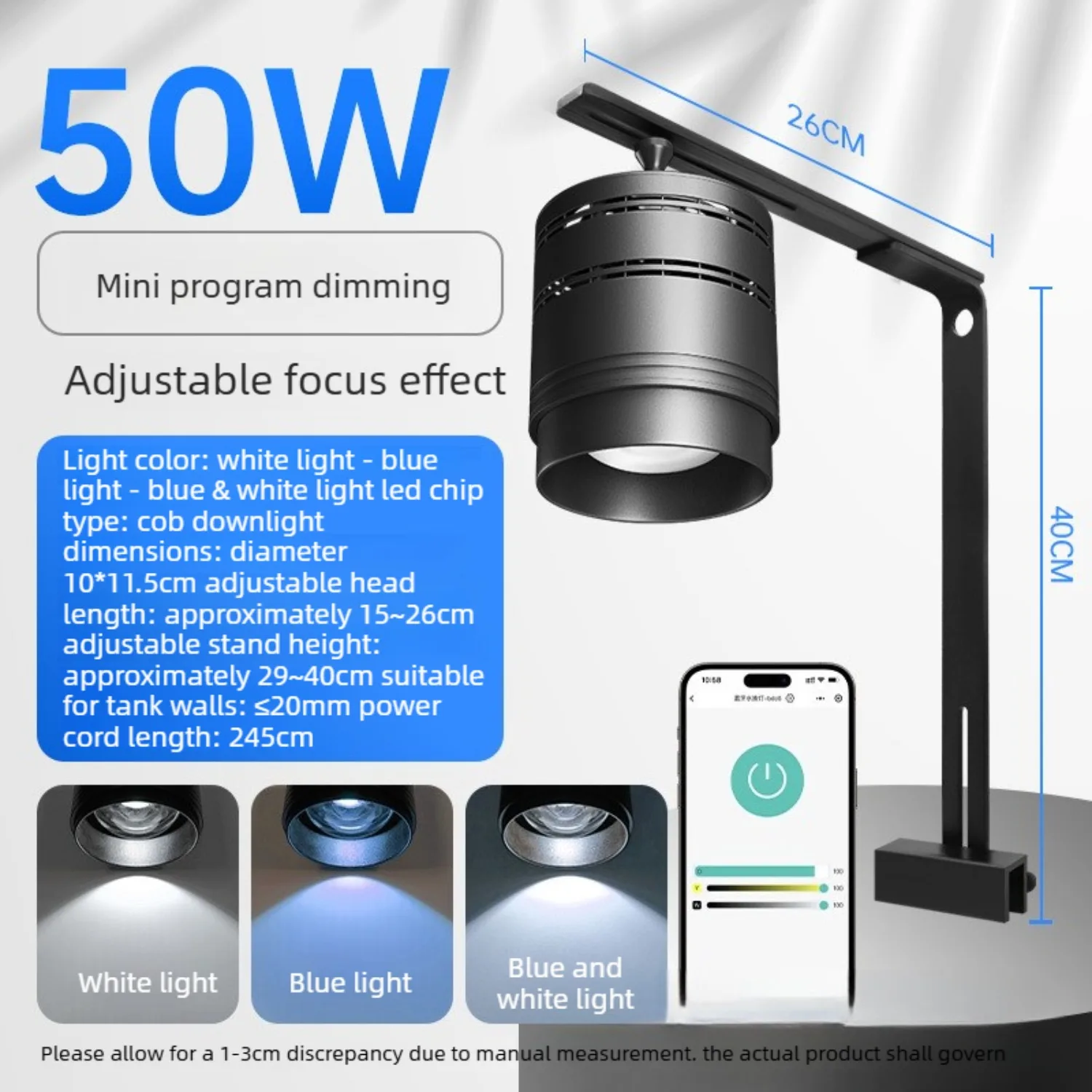 LED Aquarium Light, Adjustable Focus, Full Spectrum COB LED Spotlight for Planted Aquarium Saltwater Tanks,Terrarium, Paludarium