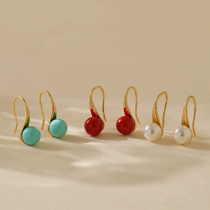 

Retro Pearl Candy Beans Hook Earrings For Women Girls Summer Fashion New Jewelry Birthday Gift серьги женские