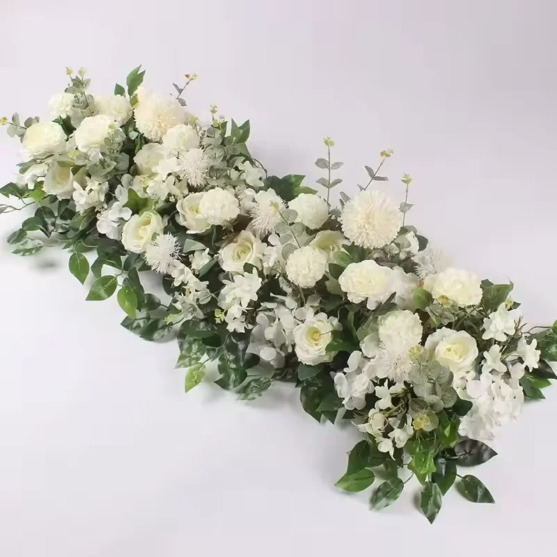 Fila de flores artificiales de lujo, centro de mesa de boda, Fondo de flores, arcos de pared, decoración Floral de escenario de fiesta, Rosa Blanca, 100cm