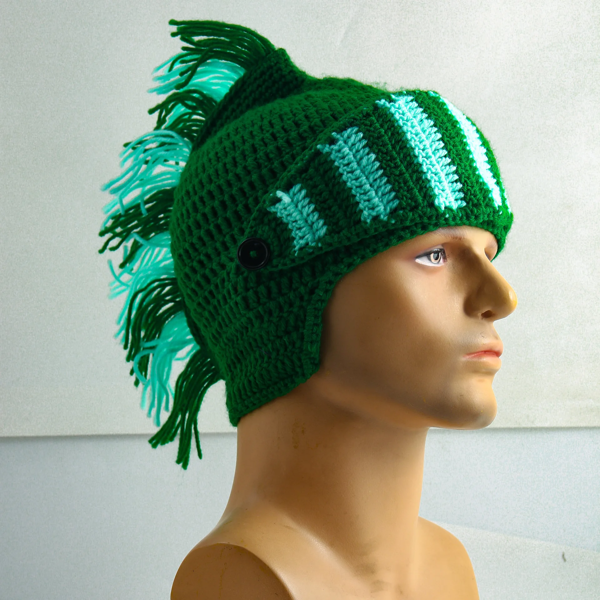 Red Tassel Cosplay Roman Knight Knit Helmet Men's Caps Original Barbarian Handmade Winter Warm Beard Hats Funny Beanies view 6