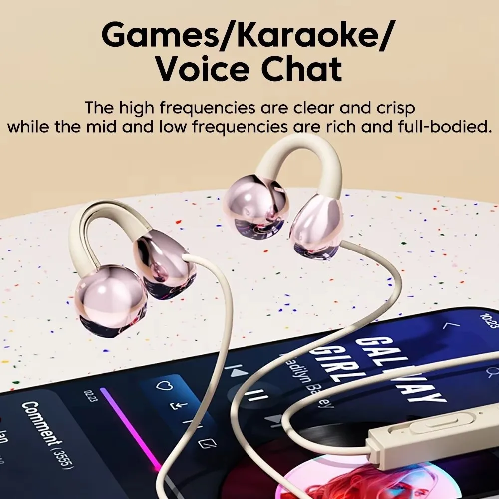Ear Clip Type Wired Headphones HiFi Wire Control Ear Clip Headphones Stereo Earbuds HD Voice Not In Ear Headphones HD Voice Call
