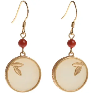 Ventfille Hetian Jade Earring女性のハイエンドの気質民族スタイルのレトロイヤリングCloisonne Craft Dangler Gift 10ベストセールスヘティアンジェイドイヤリング-10