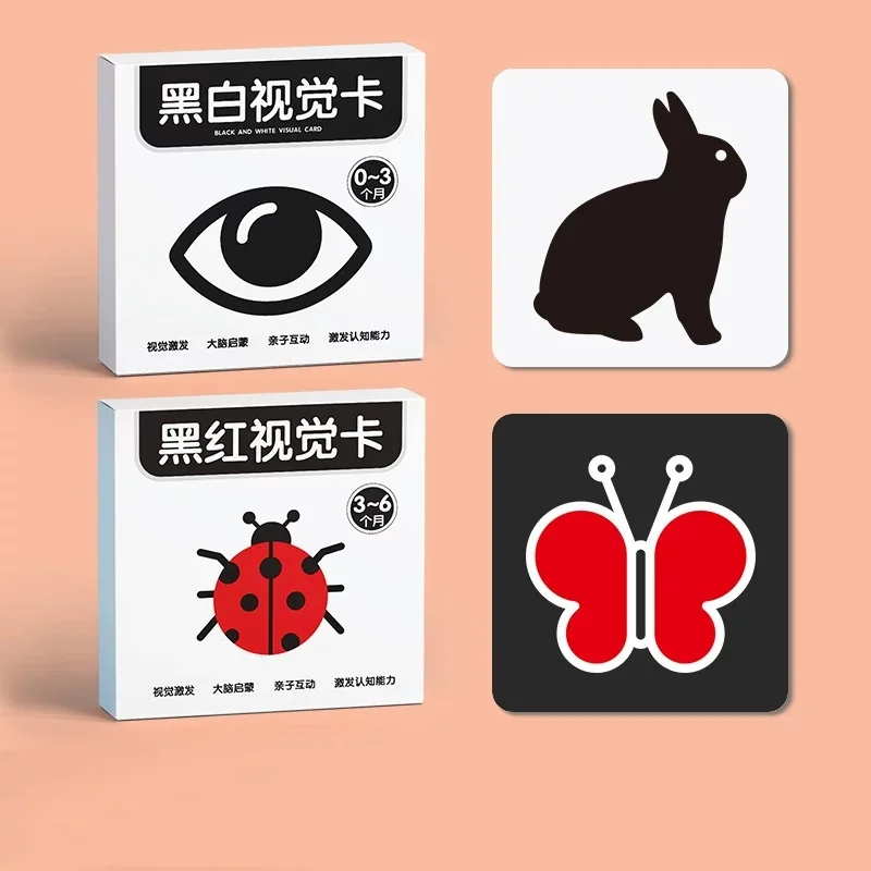 Baby Black and White/Black Red Flash Cards for Newborns - Visual Stimulation & Focus Training Cards for Babies 0-3-6 Months