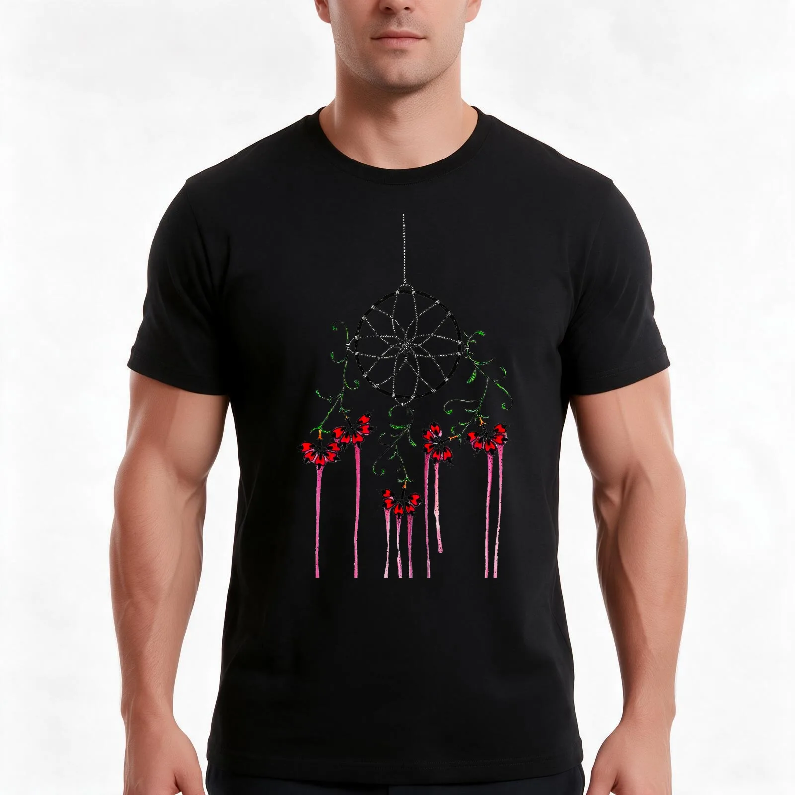 Dream Catcher T-Shirt, Summer Casual Cotton Tee, Oversized Streetwear Tops, Vintage Graphic Print, Loose Fit Short Sleeve