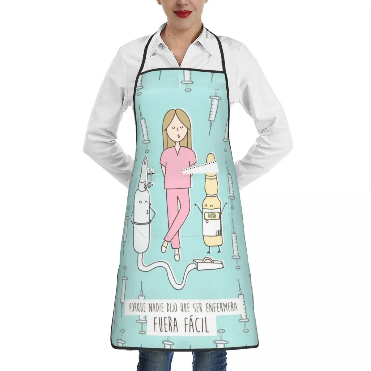 Men Women Kitchen Cooking Aprons Doctor Nurse Enfermera En Apuros Merch BBQ Aprons Neck Strap with Pocket Oil Water Resistant