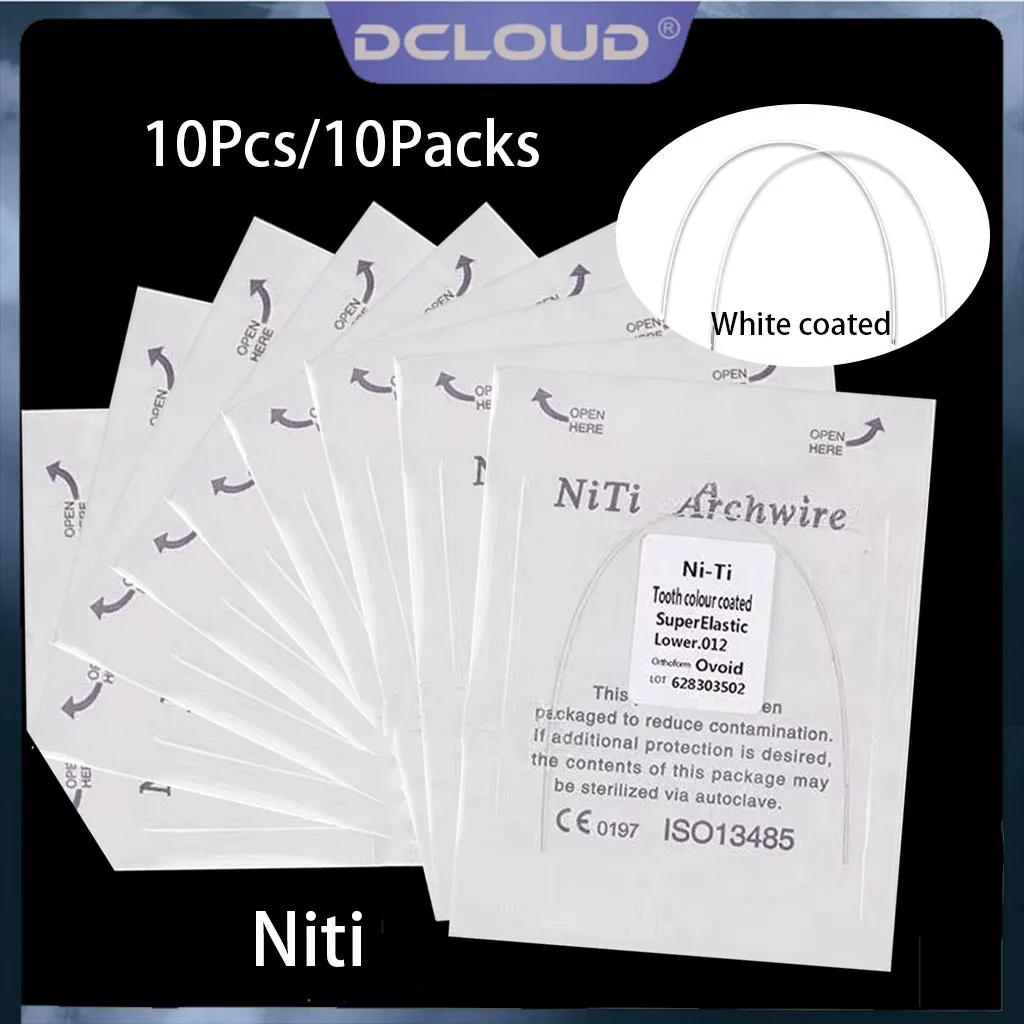 10Pcs/10Packs Dental Orthodontic Niti Invisible Archwires White Coated Arch Wire Round Rectangular Super Elastic NITI Ovoid Form