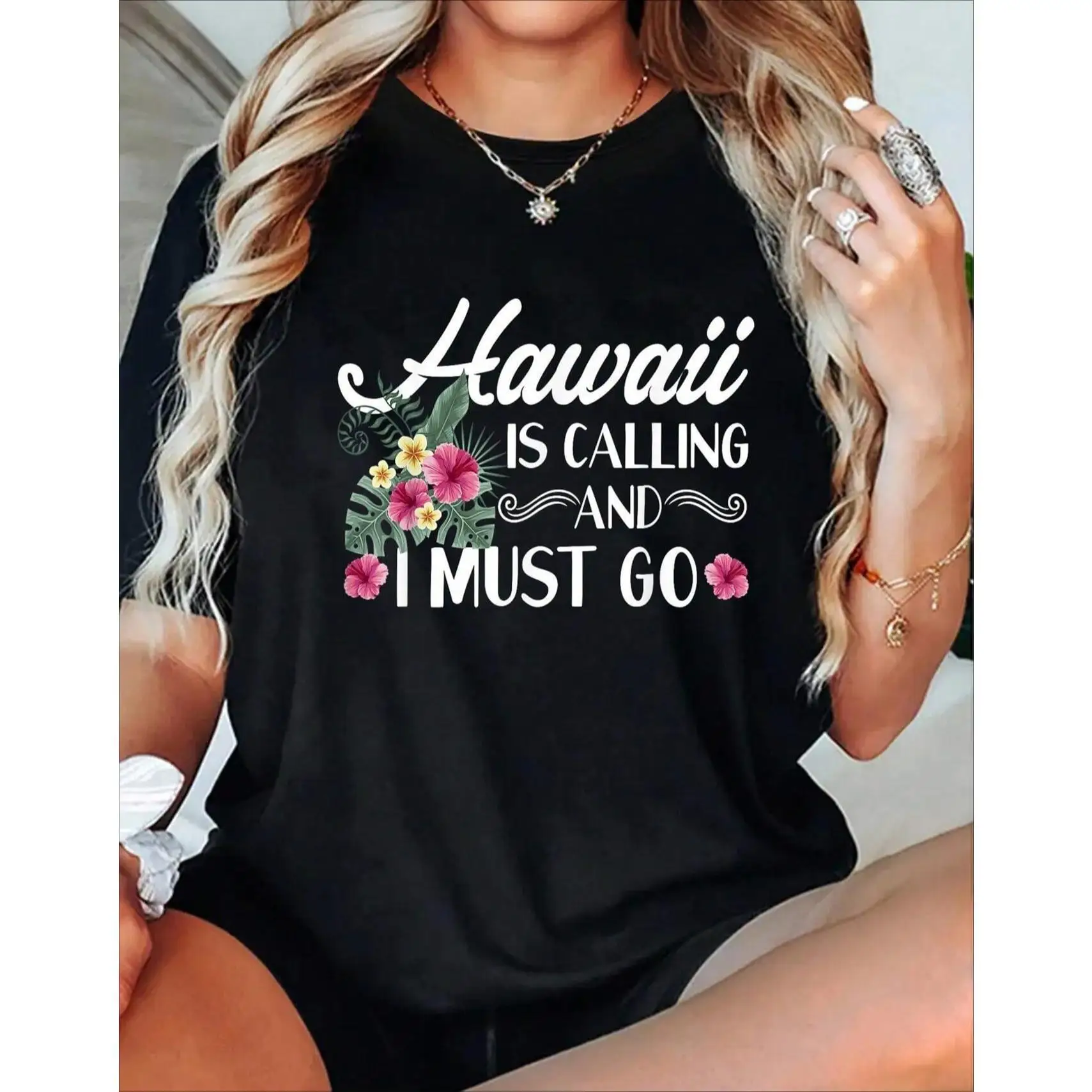 

Hawaii Is Calling" Women's T-Shirt - Casual Crew Neck,Short Sleeve, Tee with Vibrant Print - Perfect for Summer & Beach Vacation