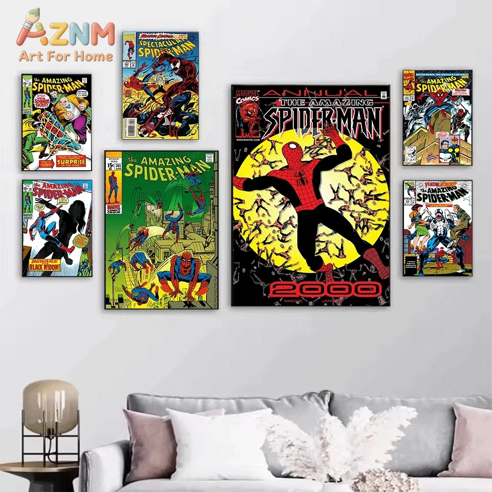 The Amazing Spider‑Man Molten Man Vintage Comic Canvas Wall Art Retro Superhero Print Poster, Frameless Wall Picture for Boys